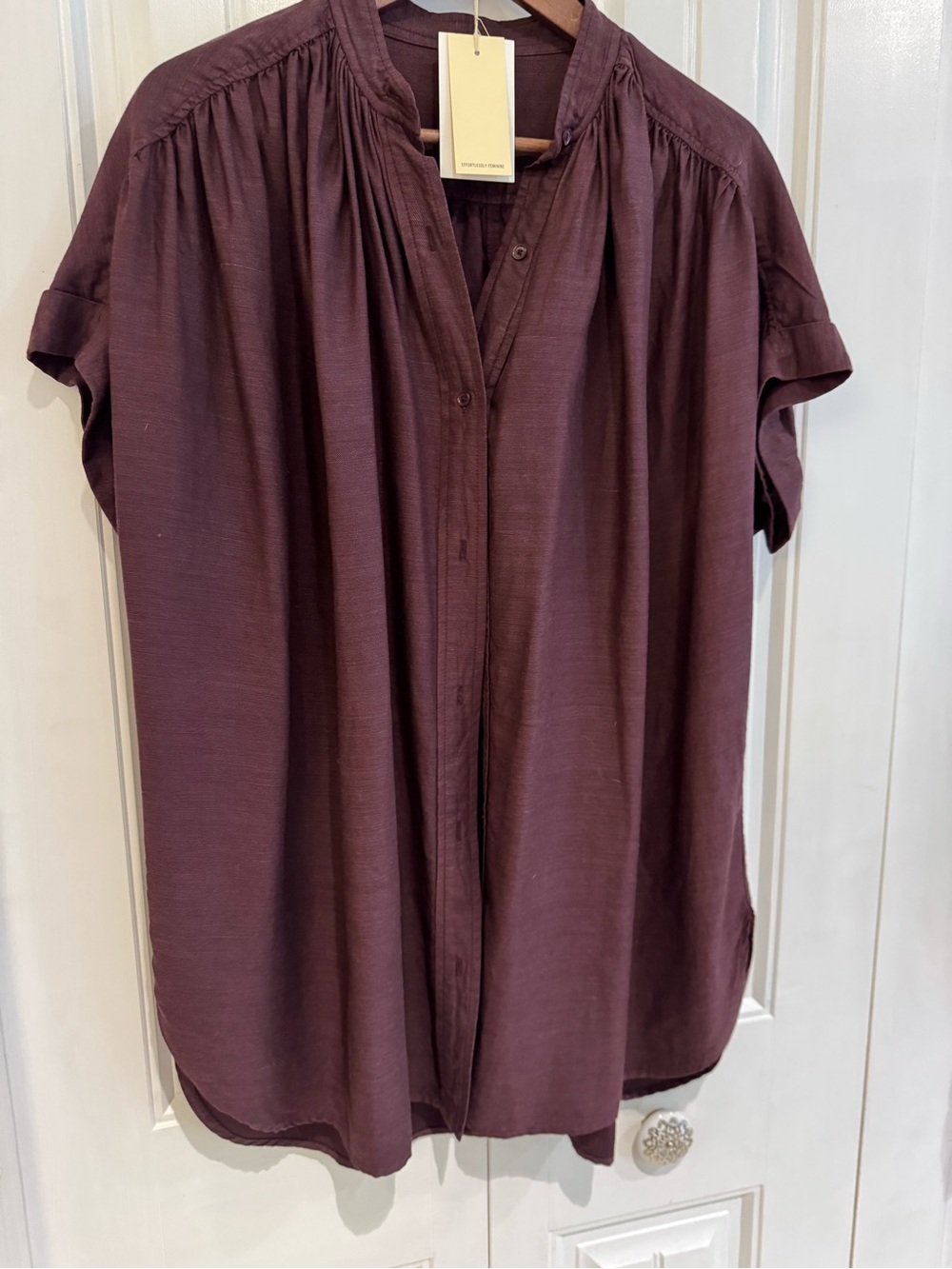 Aritzia Wilfred Short-Sleeve Button Front Blouse - Plum NWT